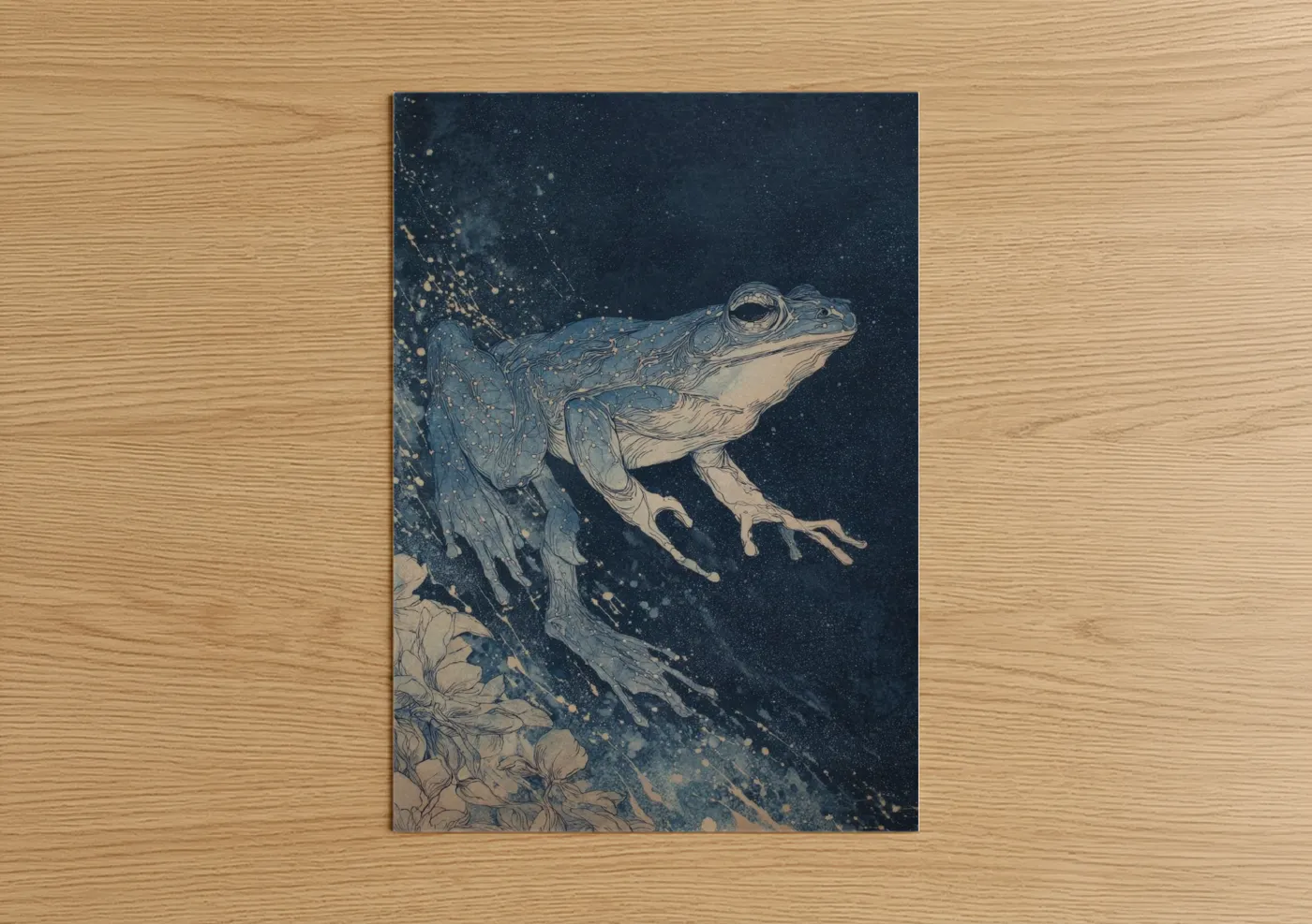 Celestial Frog Starry Night Illustration Wall Art