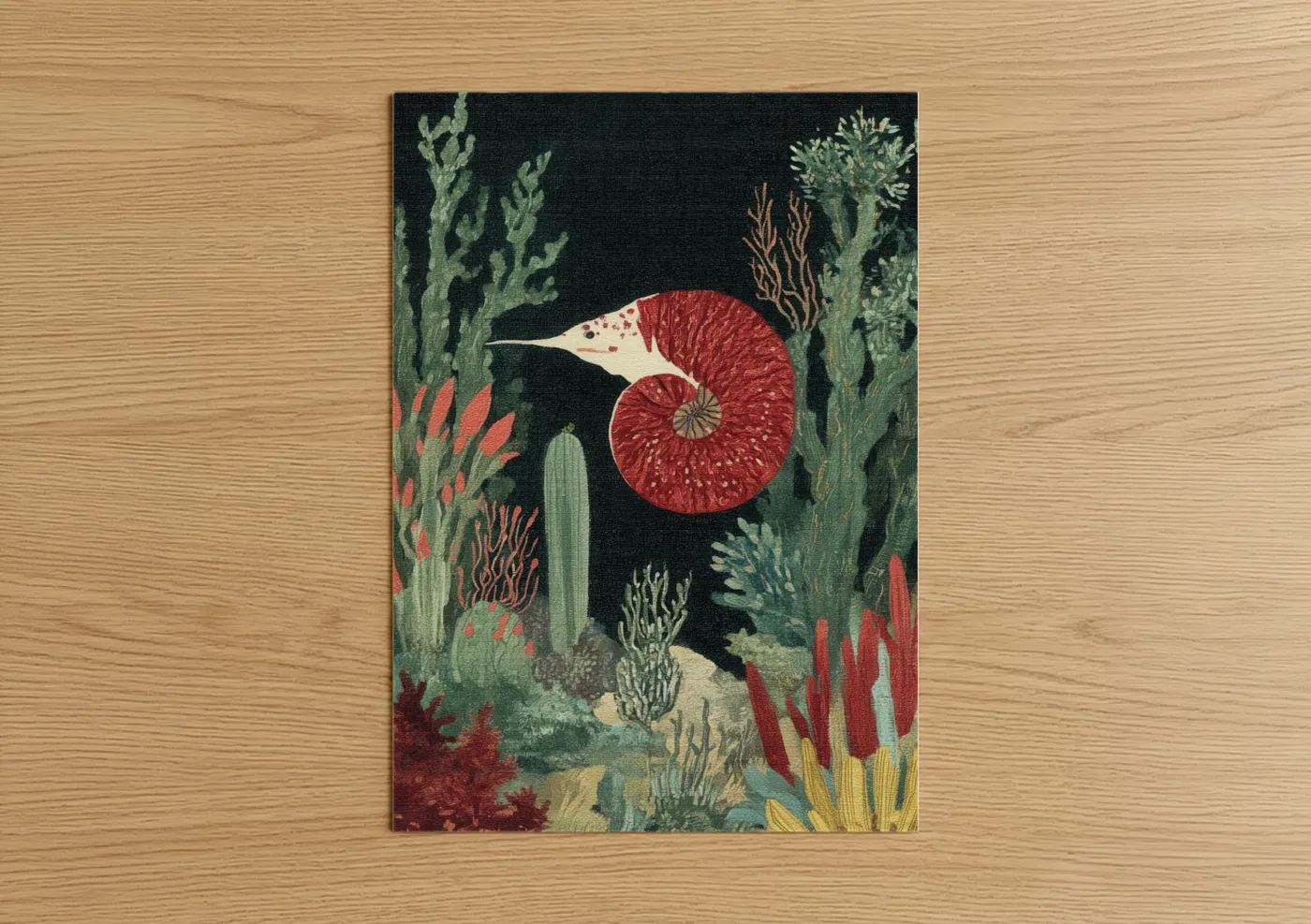 Crimson Nautilus Ocean Coral Wall Art