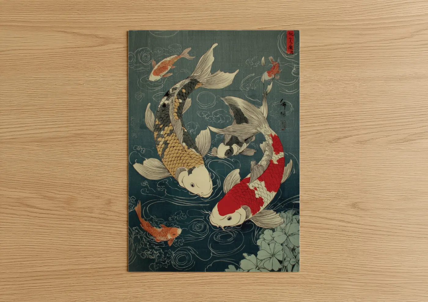 Koi Fish Japanese Woodblock Art Print Wall Art
