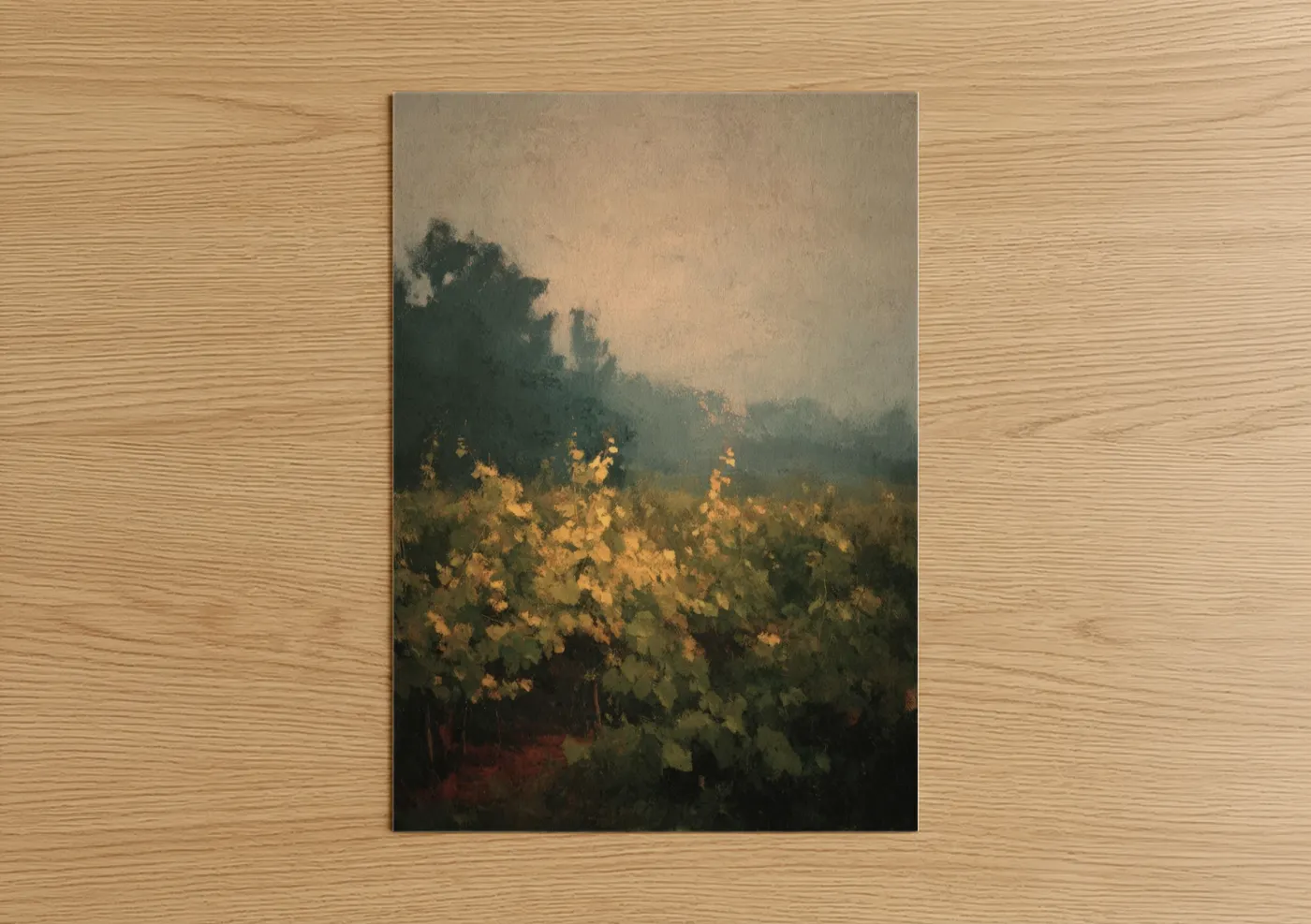 Golden Vineyard Mist Landscape Wall Art