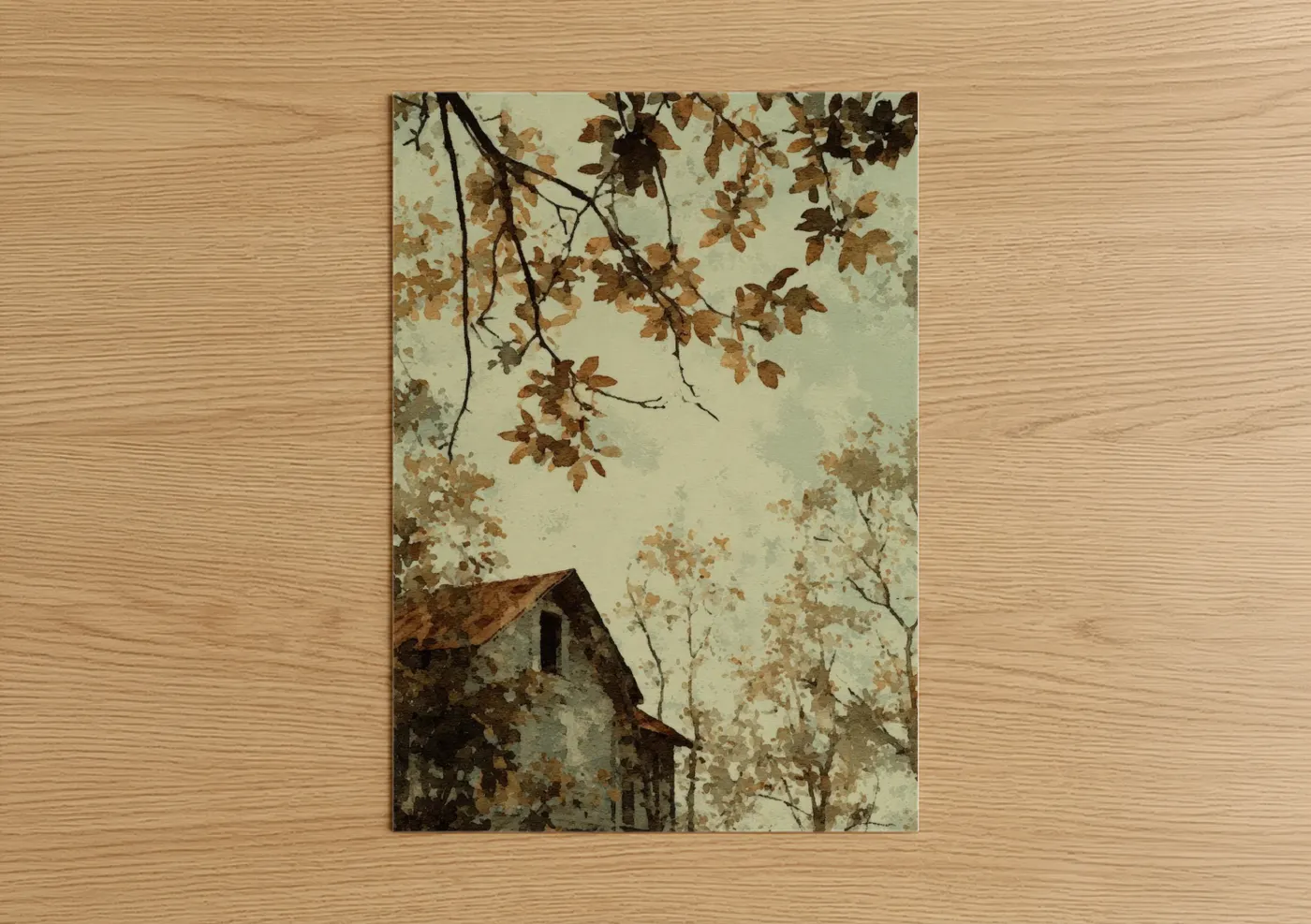 Autumn Linden Tree Watercolor Wall Art
