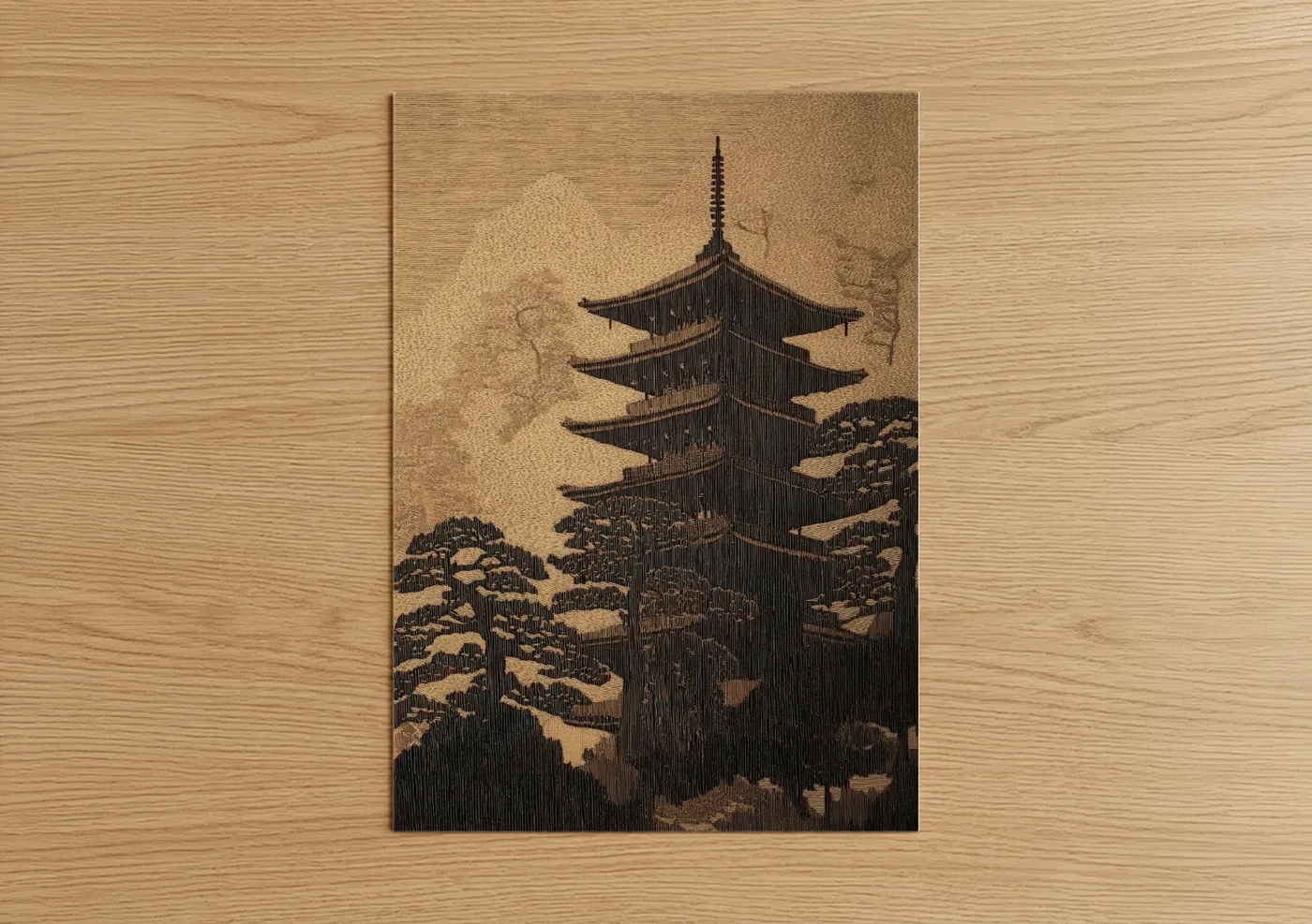 Asian Pagoda Woodcarving Wall Art