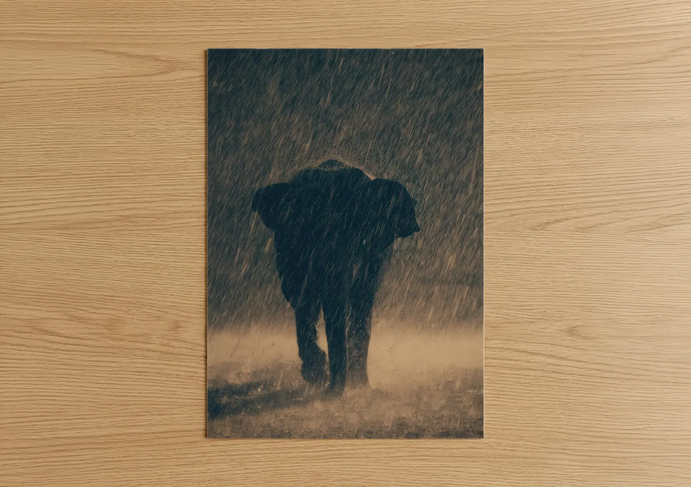 Asian Elephant Rain Storm Watercolor Wall Art