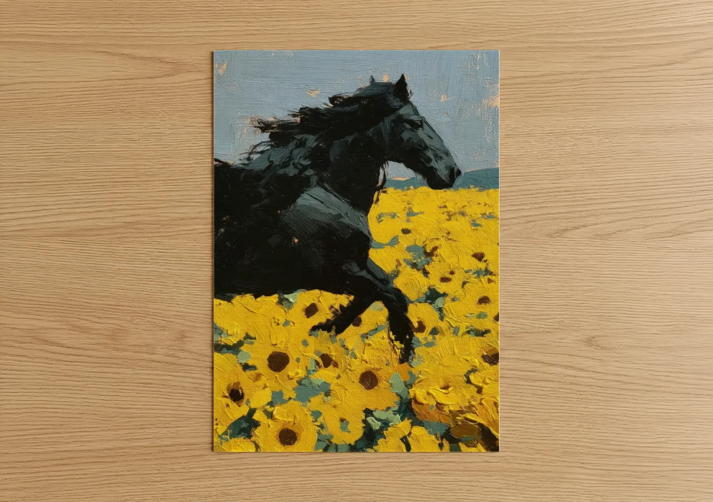 Black Friesian Horse Sunflower Field Wall Art