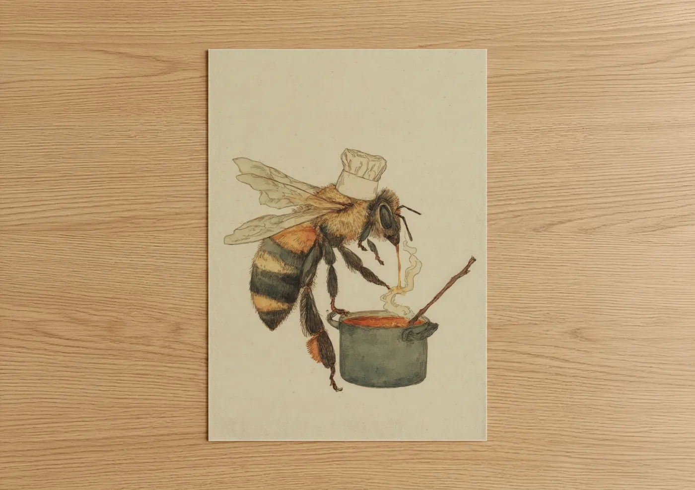 Chef Bee Cooking Illustration Wall Art