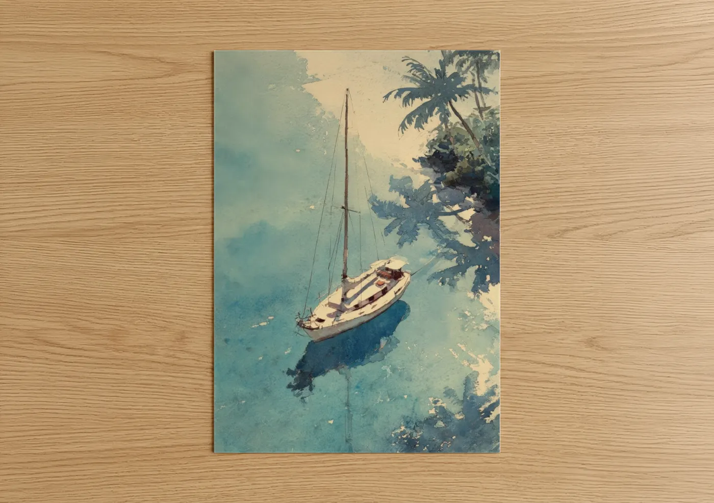 Tropical Sailboat Anchored Island Waters Wall Art