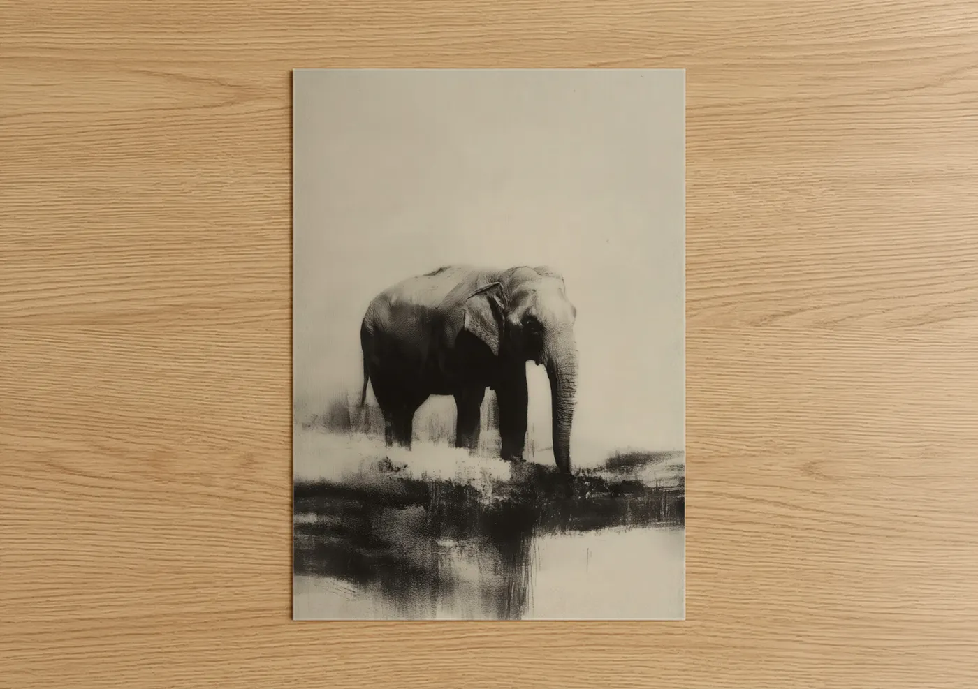Asian Elephant Waterside Mist Wall Art