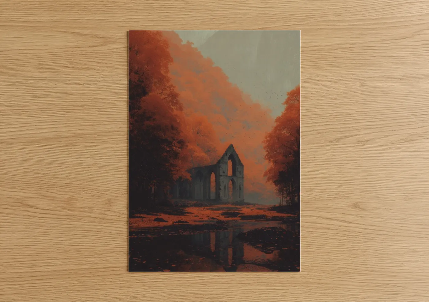 Autumn Cathedral Ruins Orange Forest Wall Art