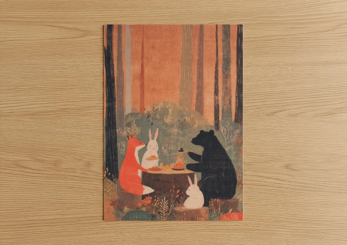 Woodland Animals Thanksgiving Dinner Wall Art