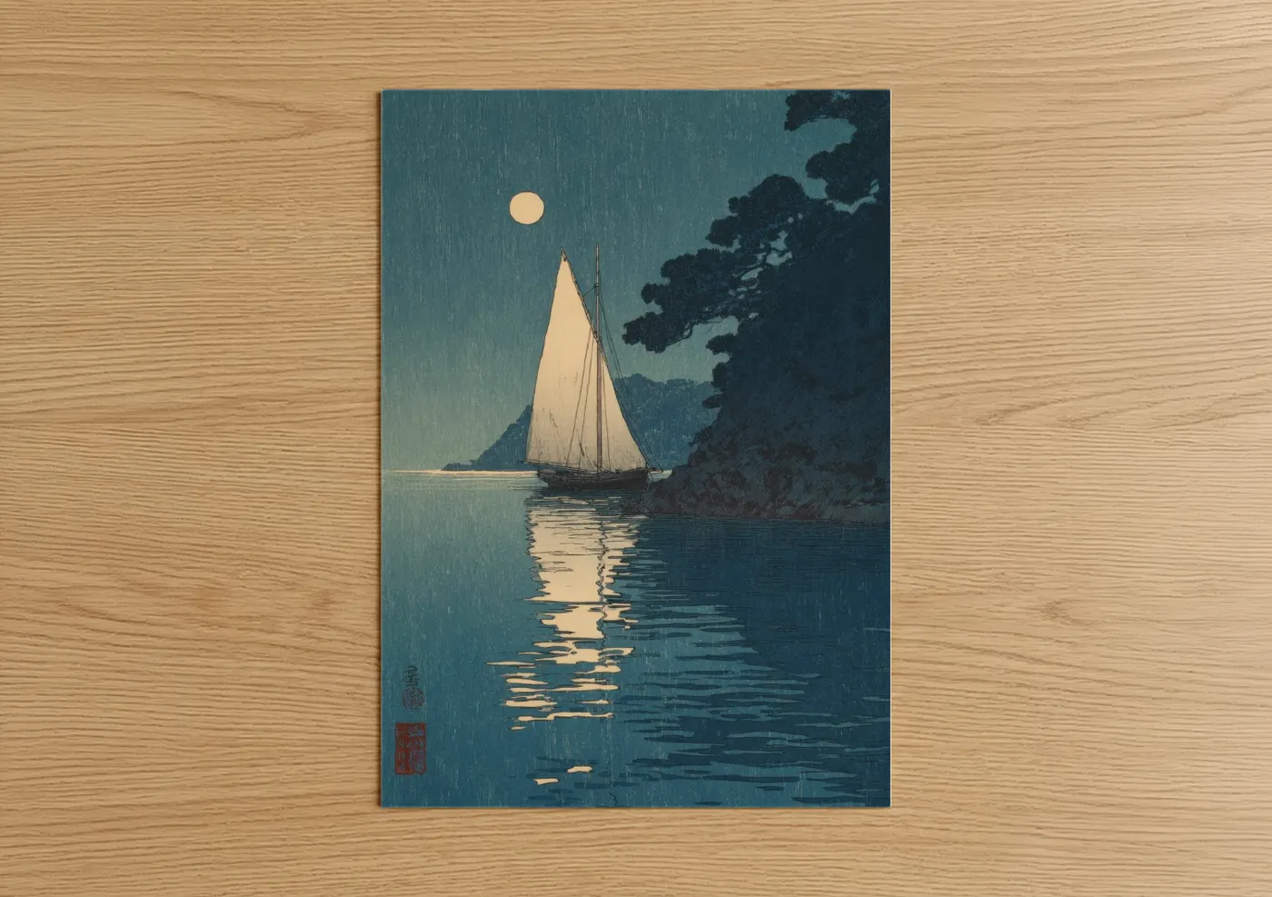 Moonlit Sailing Ship Coastal Night Wall Art