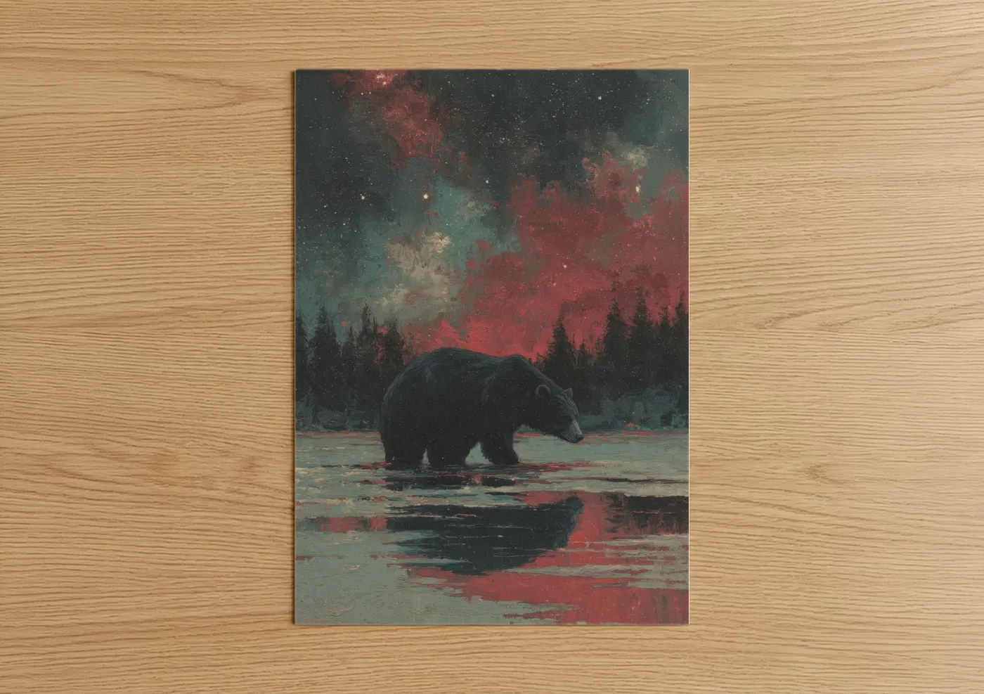 Grizzly Bear Northern Lights Aurora Wall Art