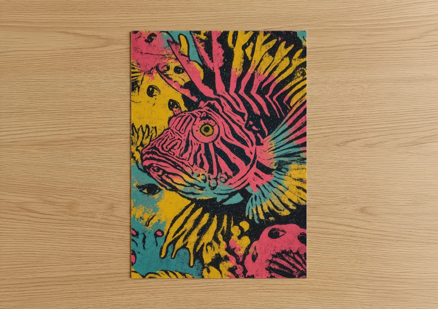 Neon Lionfish Pop Art Illustration Wall Art