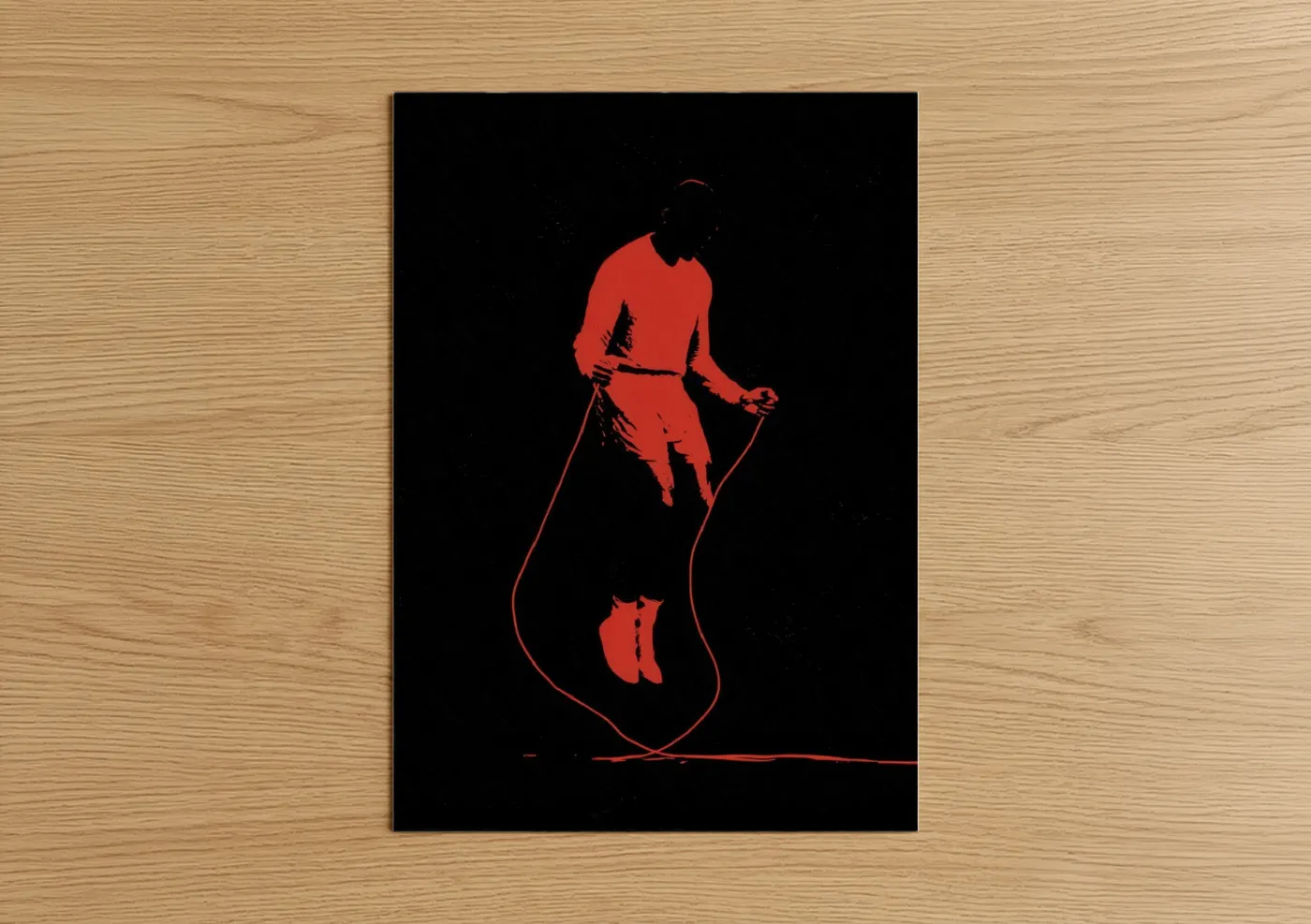 Red Boxer Silhouette Jump Rope Martial Arts Wall Art