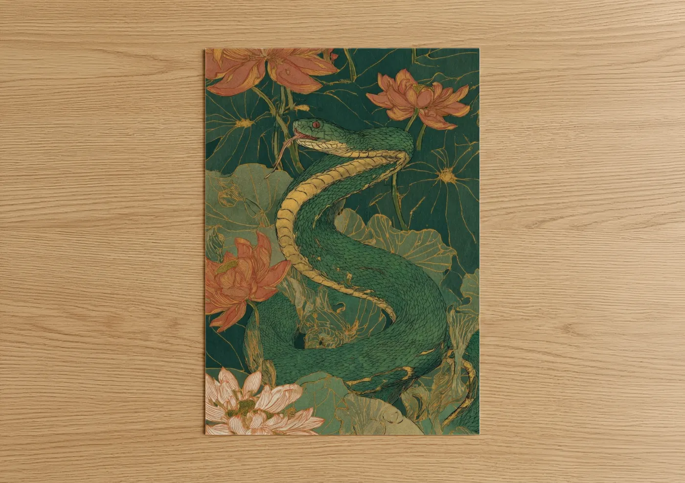 Emerald Cobra Lotus Botanical Wall Art
