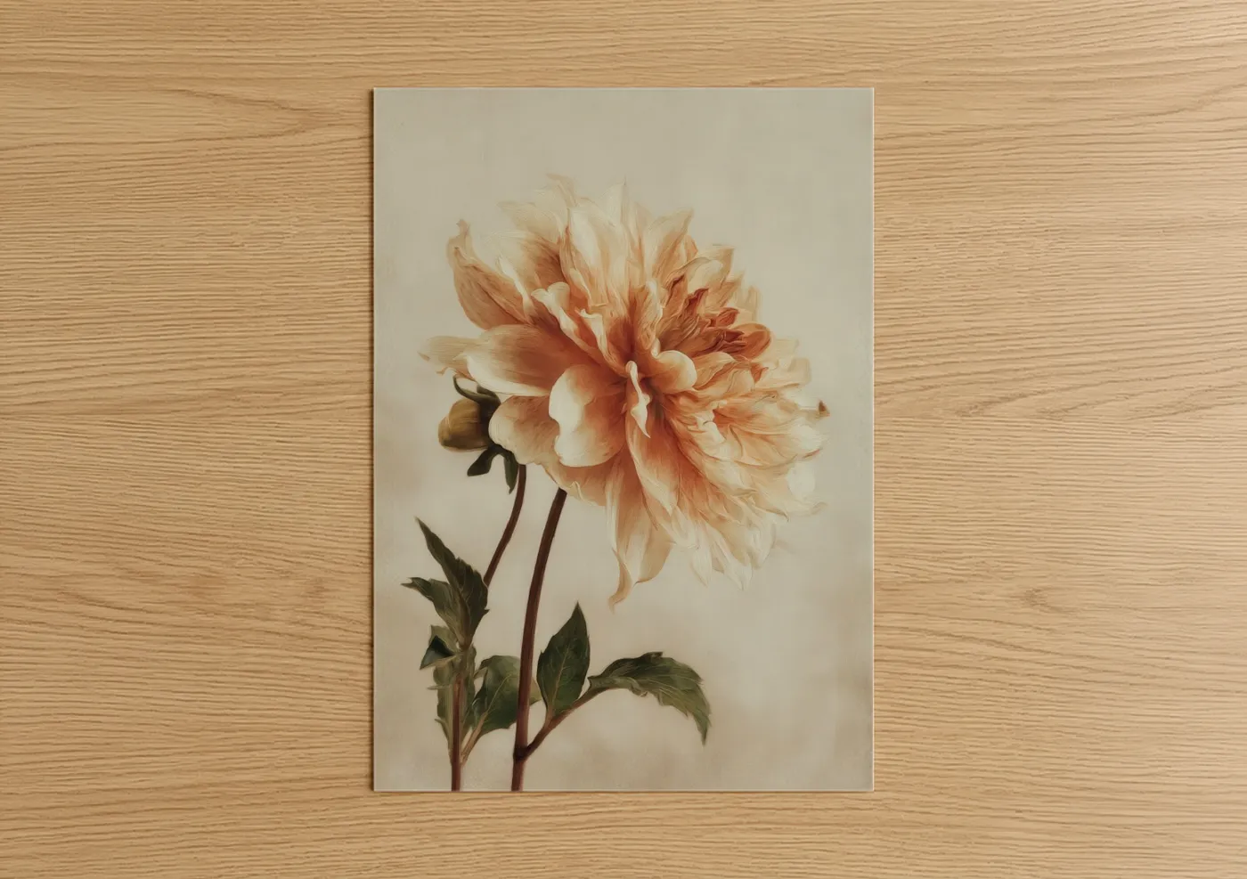 Peach Dahlia Flower Botanical Wall Art