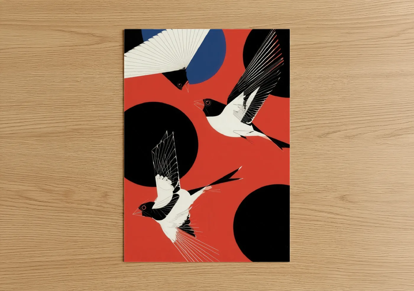 Crimson Finch Flight Modern Wall Art