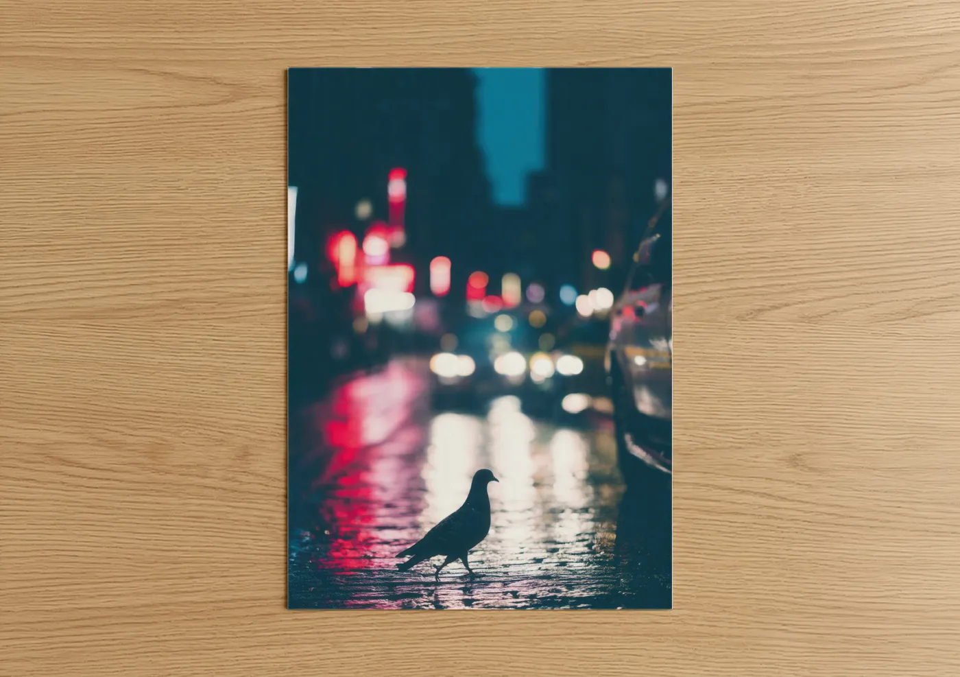 Urban Pigeon Neon City Rain Wall Art