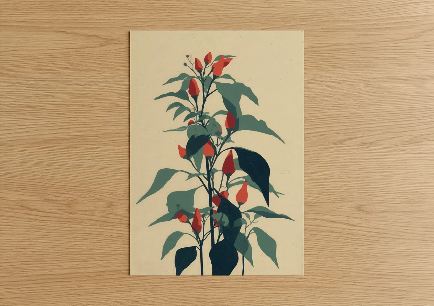 Red Chili Plant Botanical Illustration Wall Art