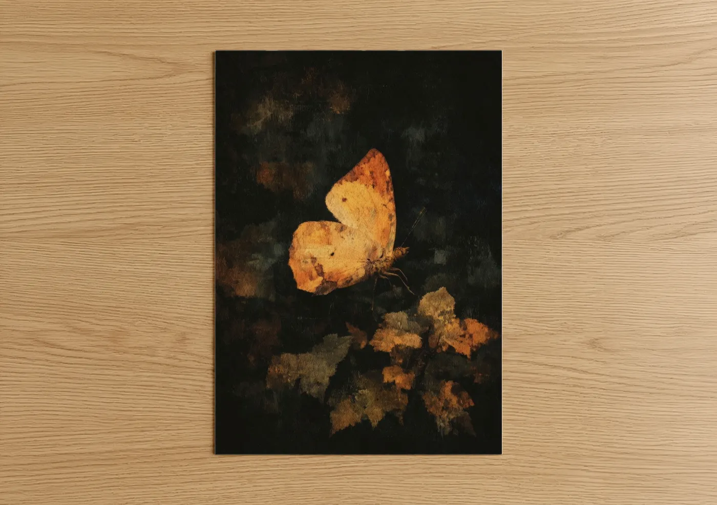 Golden Butterfly Dark Background Wall Art