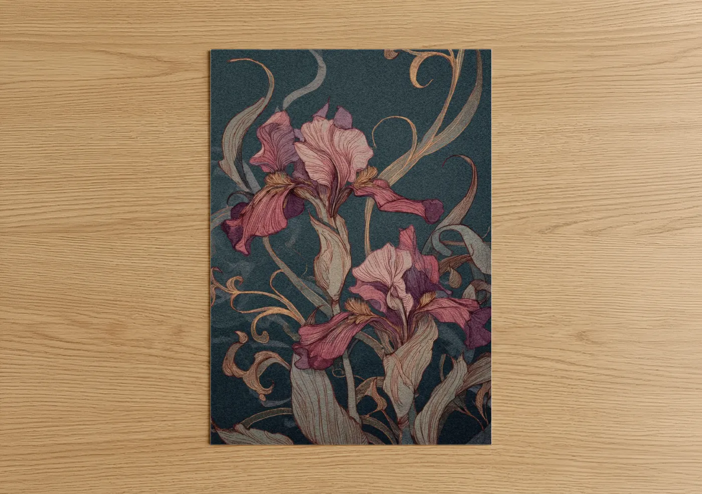Ornamental Iris Blooms Art Deco Floral Wall Art