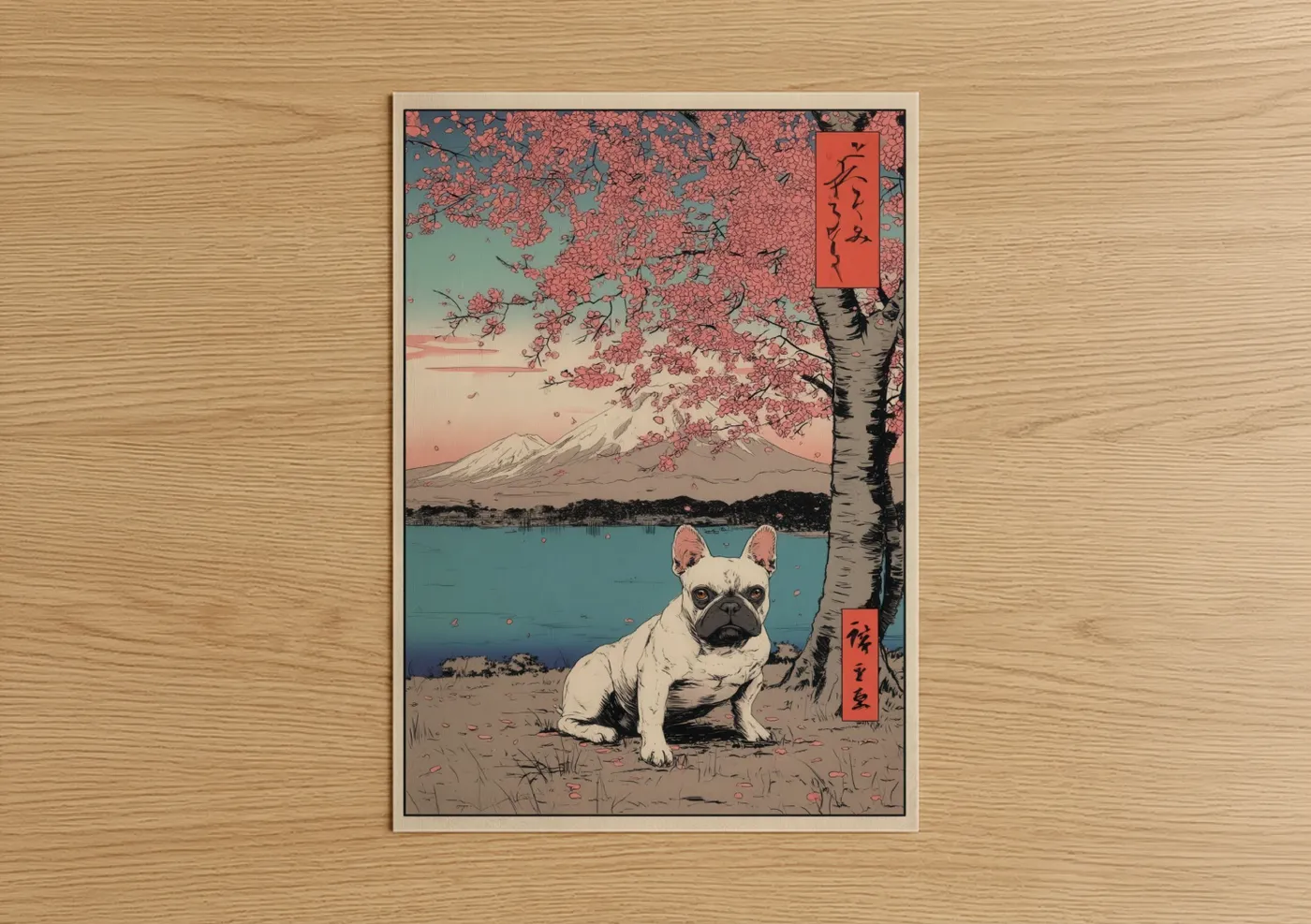 Bulldog Cherry Blossom Japanese Wall Art