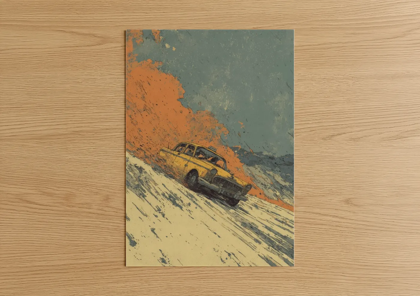 Yellow Taxi Cab Desert Landscape Wall Art