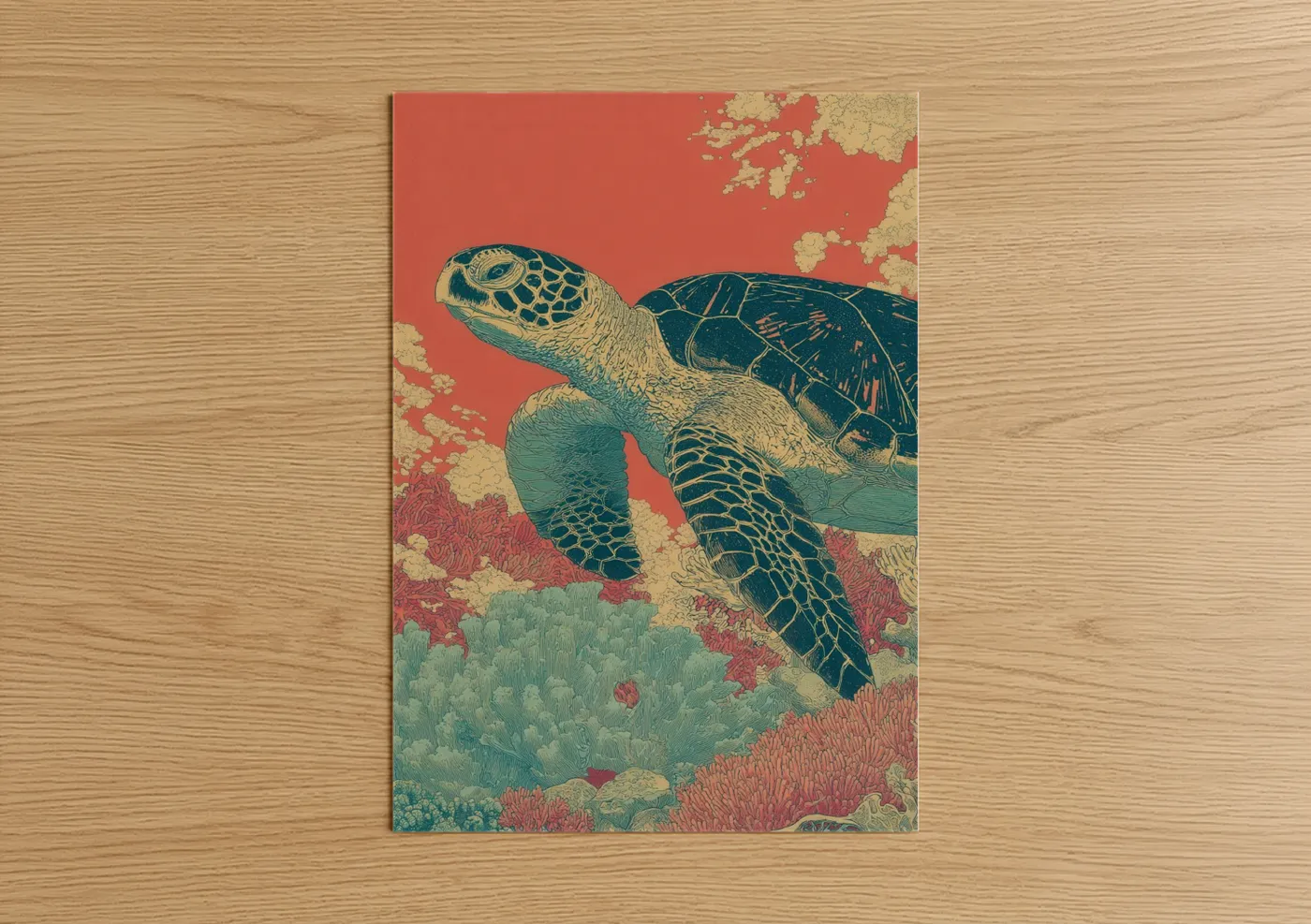 Sea Turtle Coral Reef Illustration Wall Art
