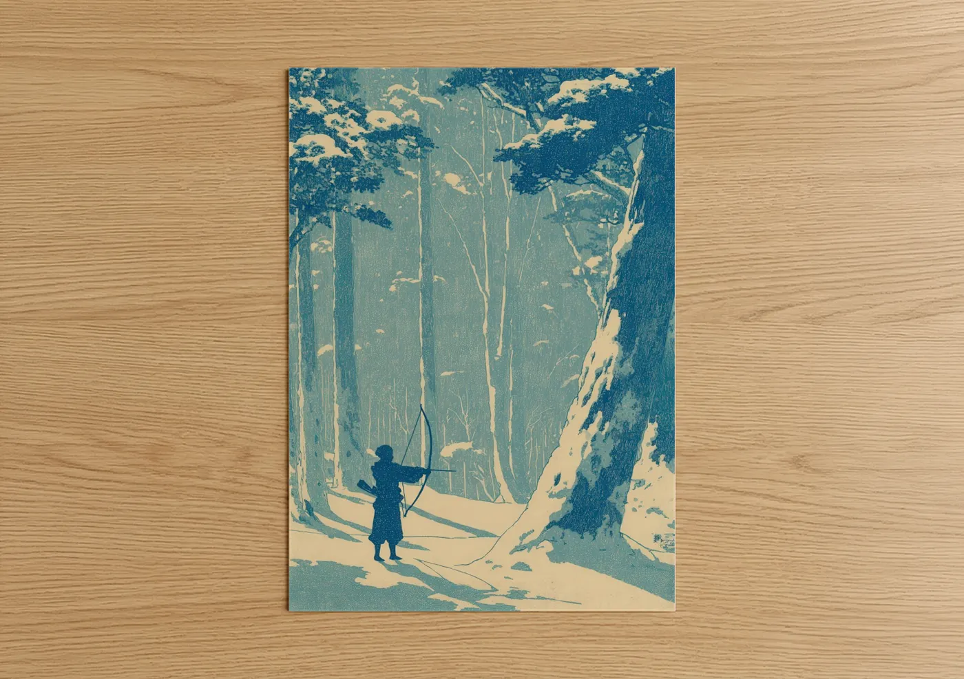 Winter Archer in Snow Forest Woodcut Wall Art
