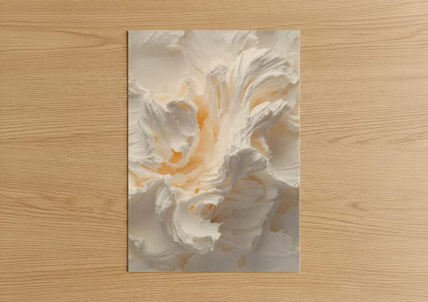 Art print on warm oak wood — cream and champagne gold palette — Creamy Breakfast Texture poster