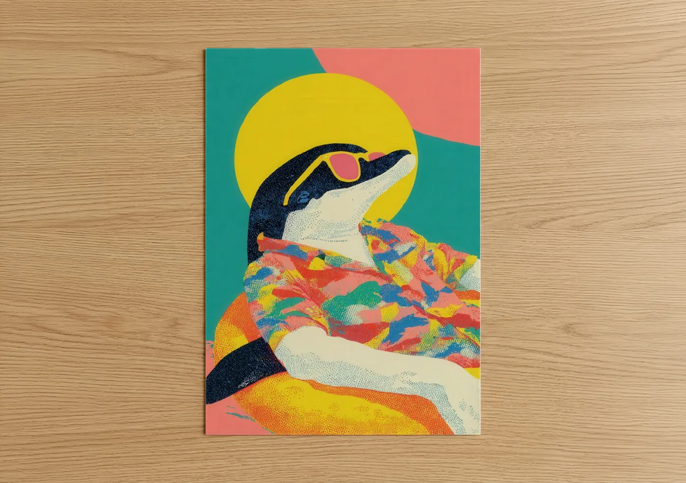 Colorful Dolphins Abstract Geometric Wall Art