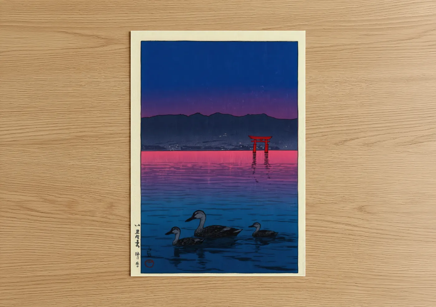 Ducks in Twilight Japanese Landscape Wall Art