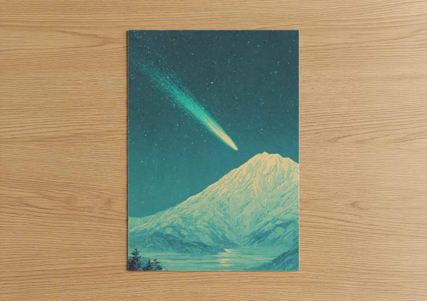 Celestial Comet Mountain Night Sky Wall Art