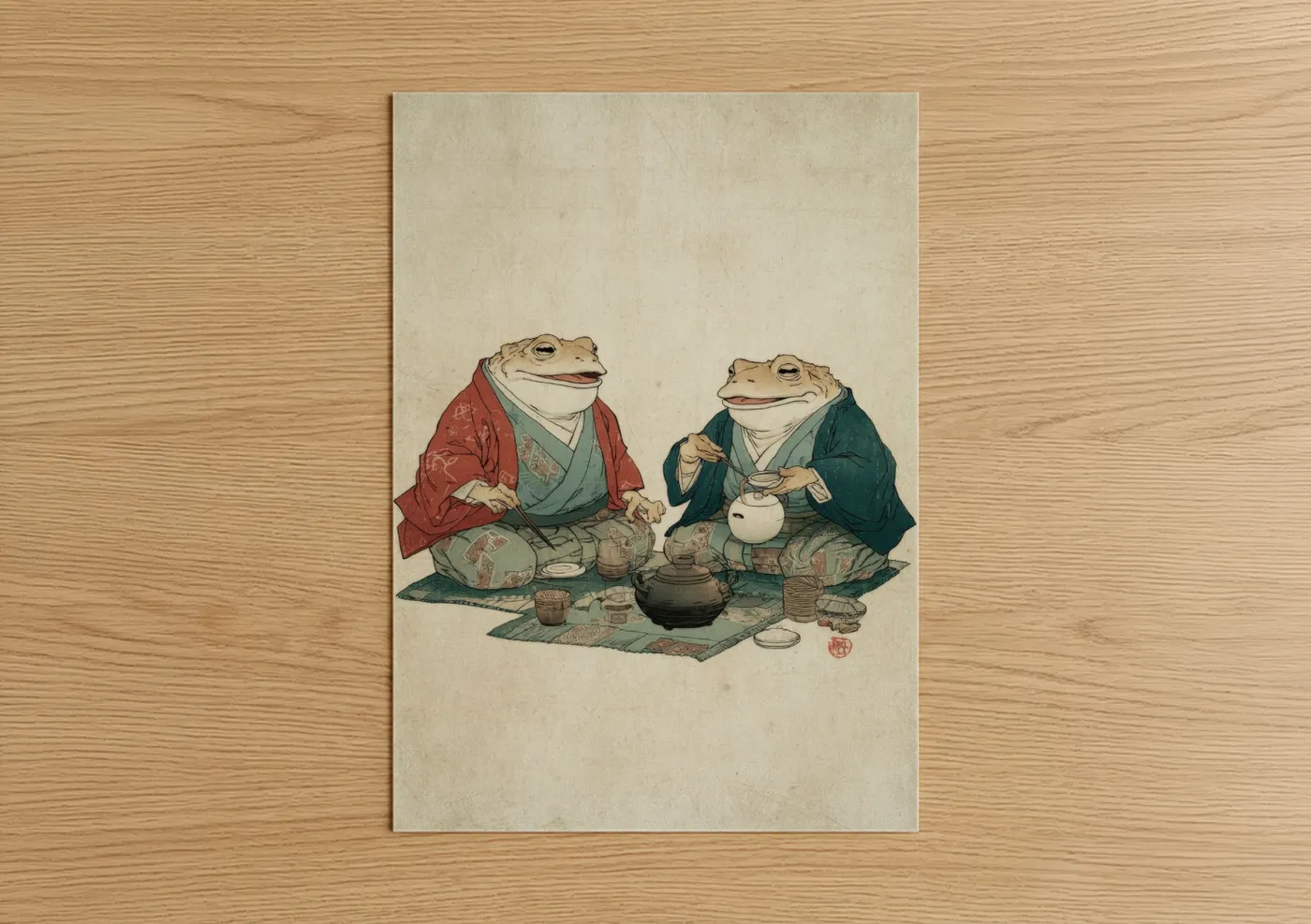 Japanese Tea Ceremony Frogs Art Print Wall Art