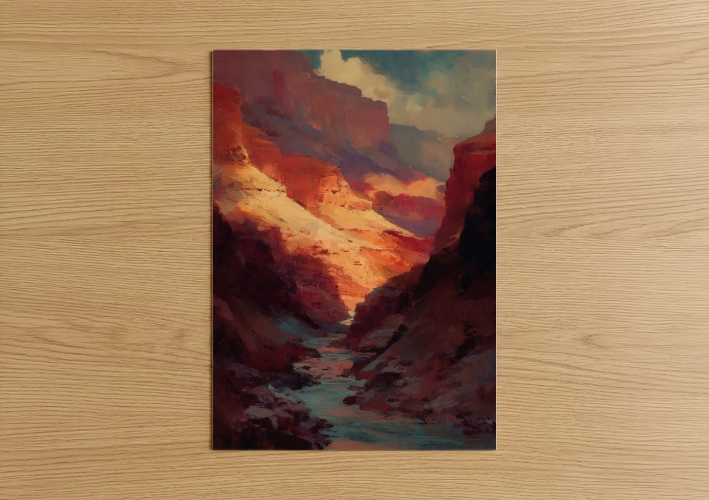 Golden Desert Canyon Landscape Painting Wall Art