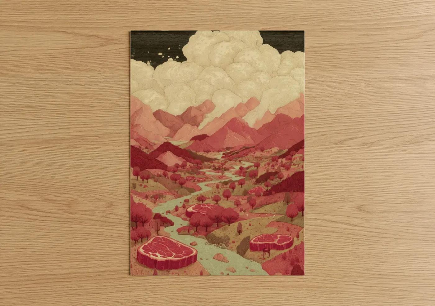 Surreal Meat Landscape Pink Mountains Wall Art