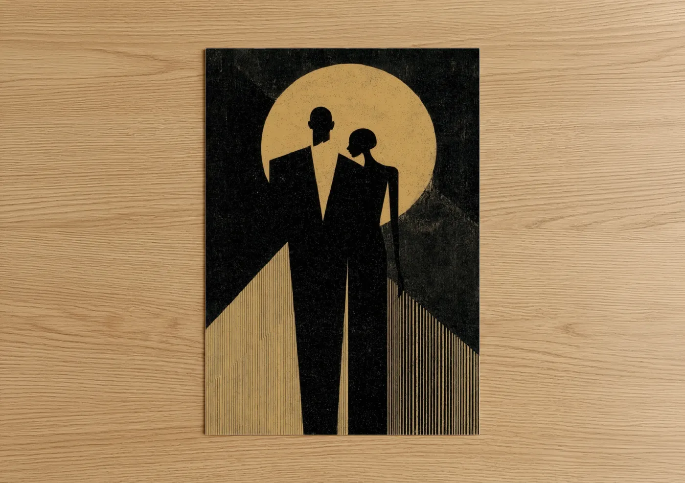 Art Deco Couple Silhouette Moonlight Wall Art