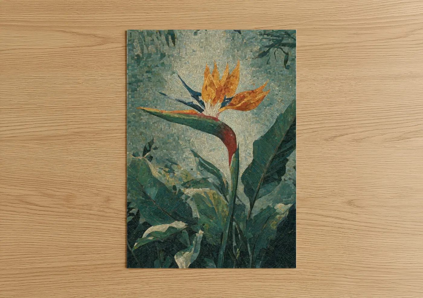 Golden Bird of Paradise Mosaic Flower Wall Art