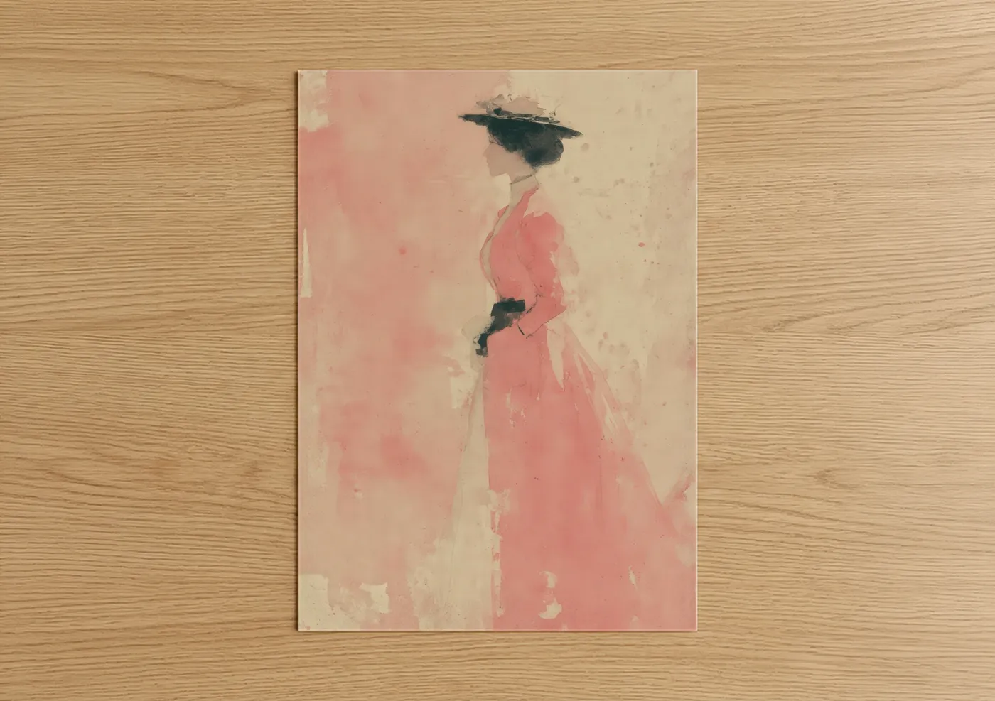 Vintage Fashion Woman Pink Dress Watercolor Wall Art