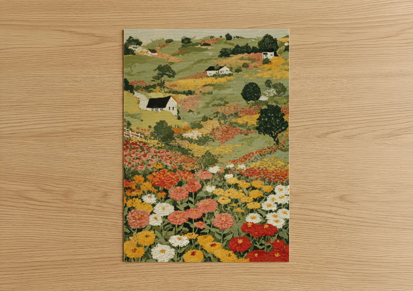 Cottage Flower Field Rural Landscape Wall Art