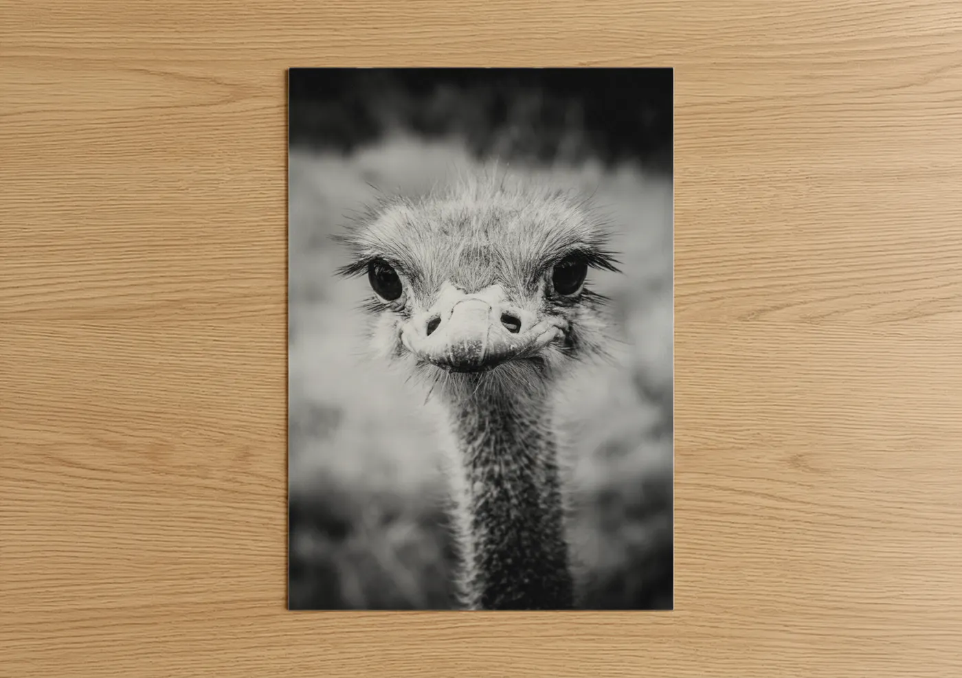 Curious Ostrich Black and White Portrait Wall Art