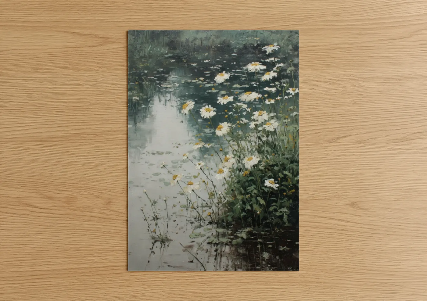Lakeside Daisies Watercolor Painting Wall Art