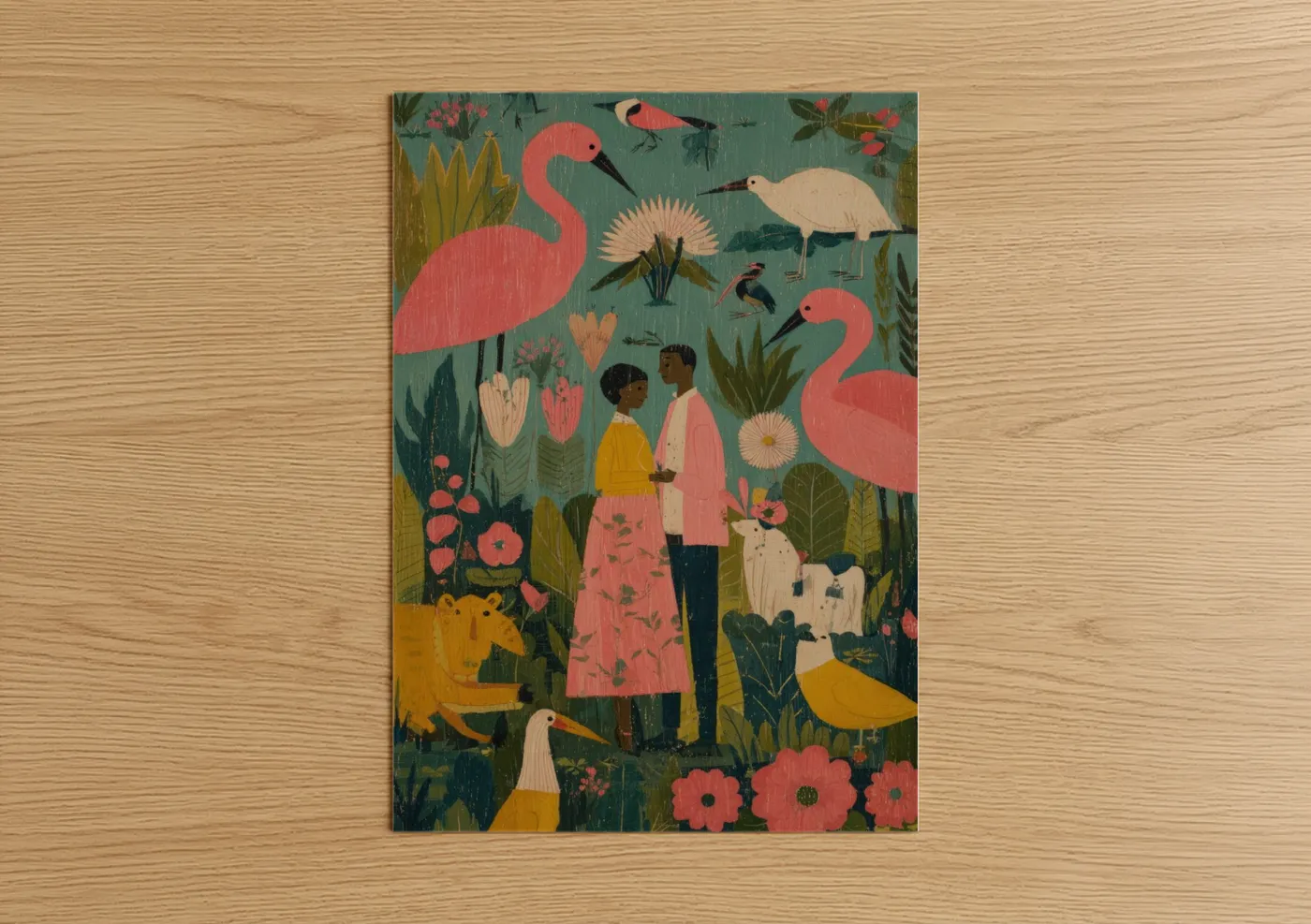Couple in Garden Illustration Nature Wall Art