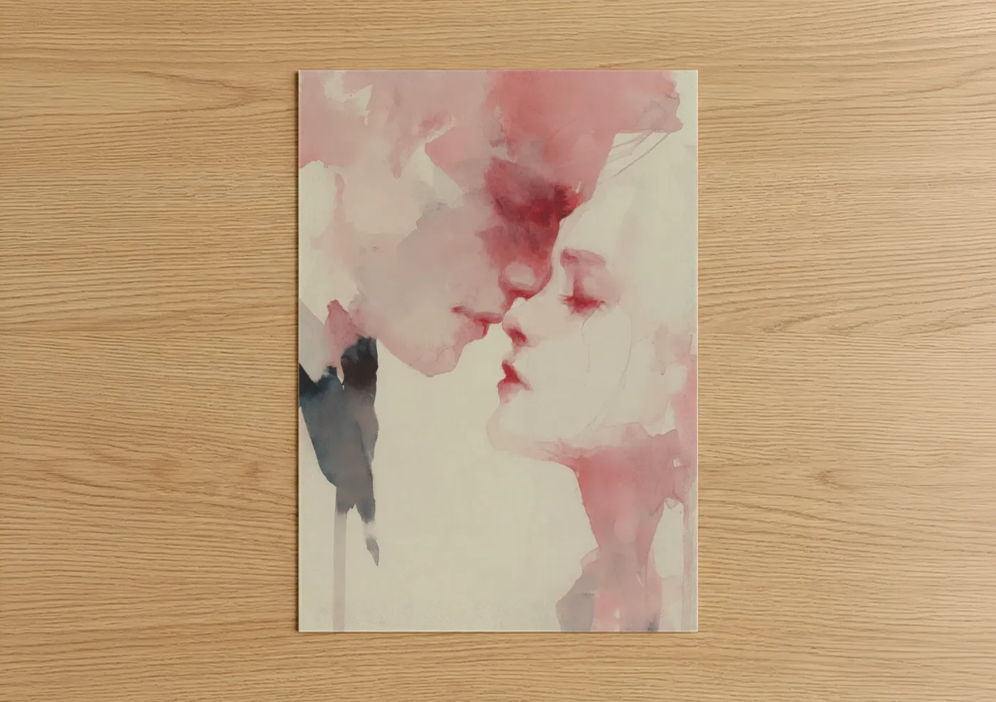 Romantic Couple Kiss Watercolor Wall Art