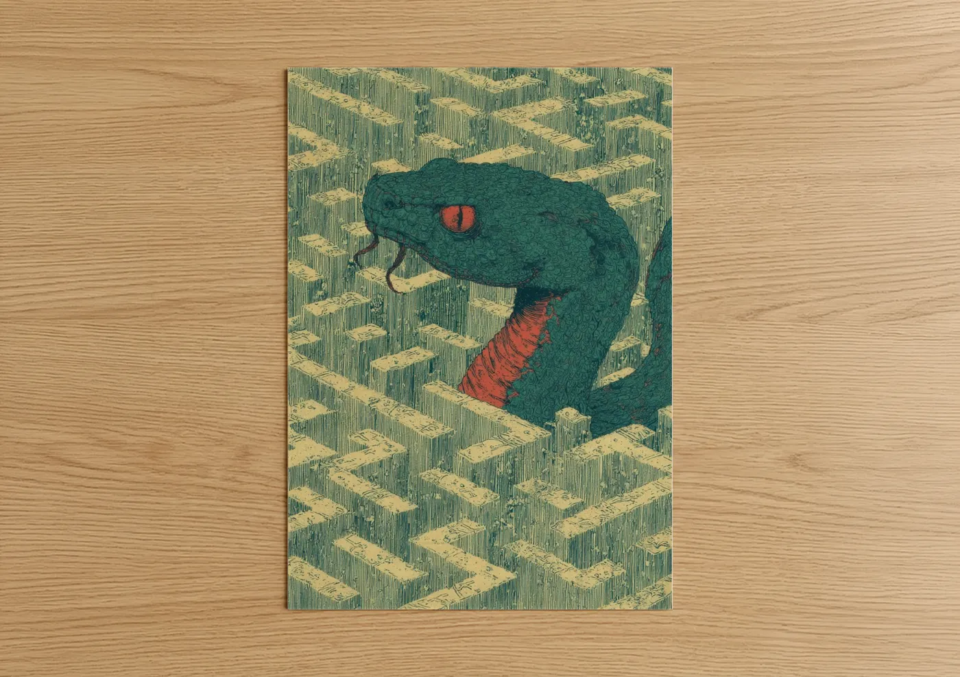 Emerald Rattlesnake Vintage Illustration Wall Art