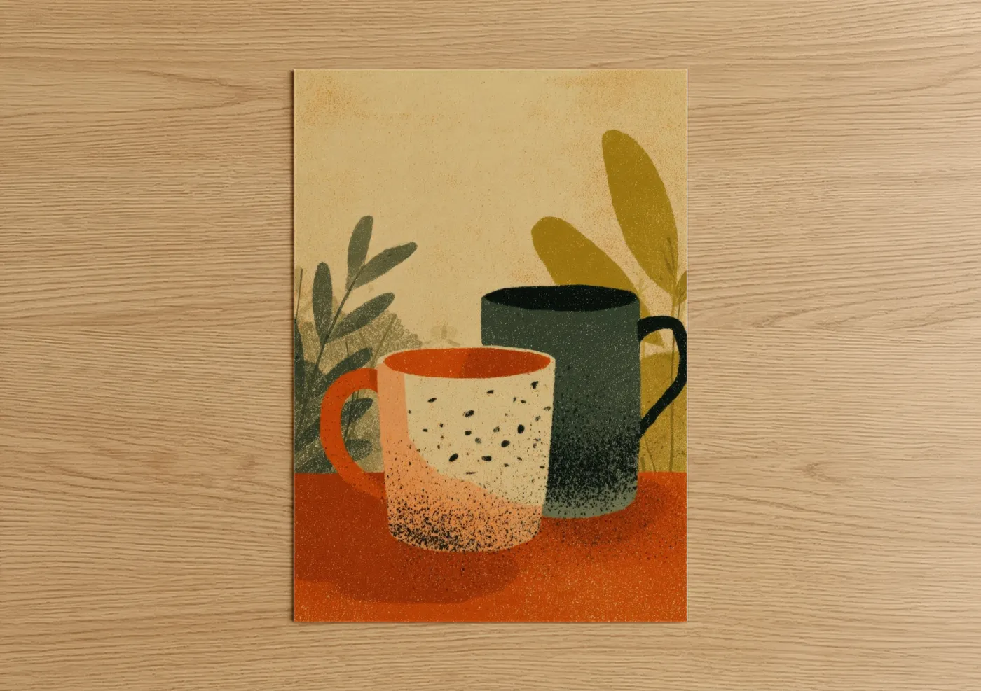 Minimalist Coffee Mugs with Plants Wall Art
