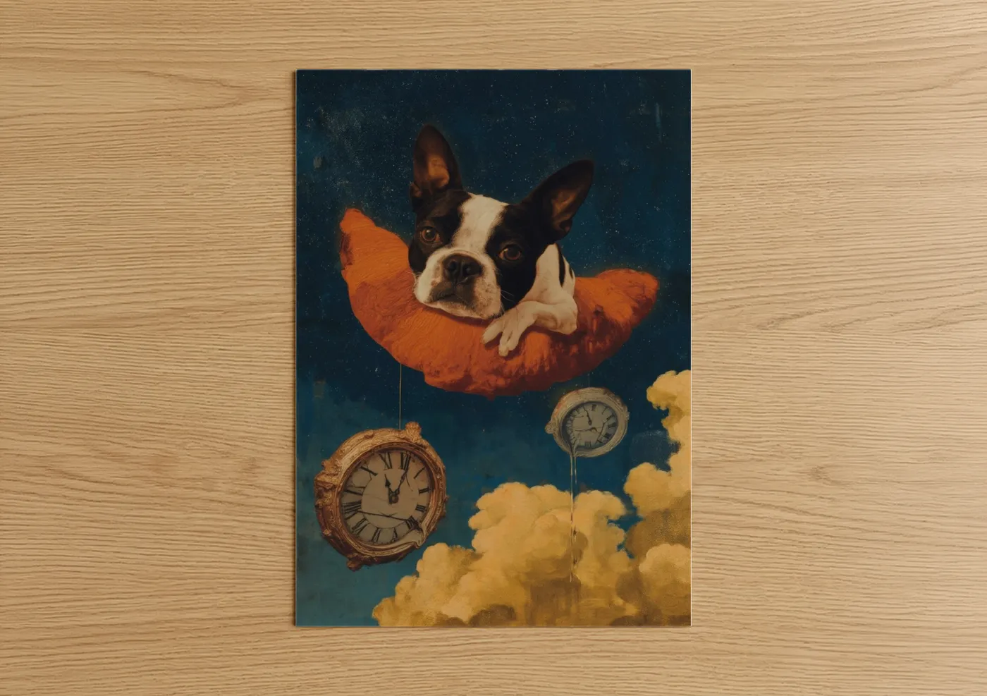 Whimsical Terrier with Floating Clocks Wall Art