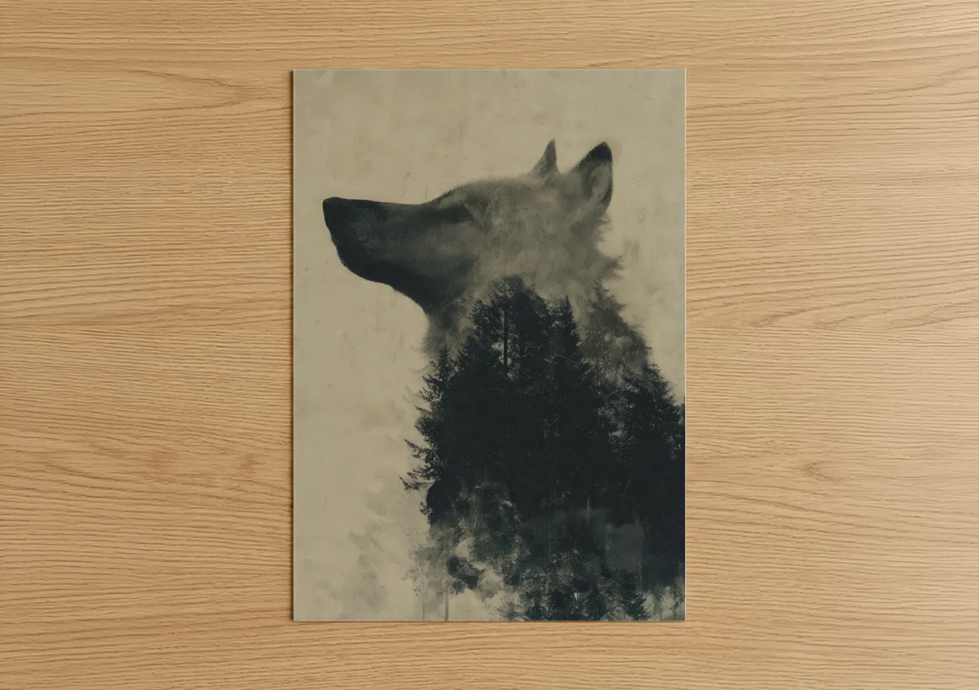 Forest Wolf Double Exposure Wall Art
