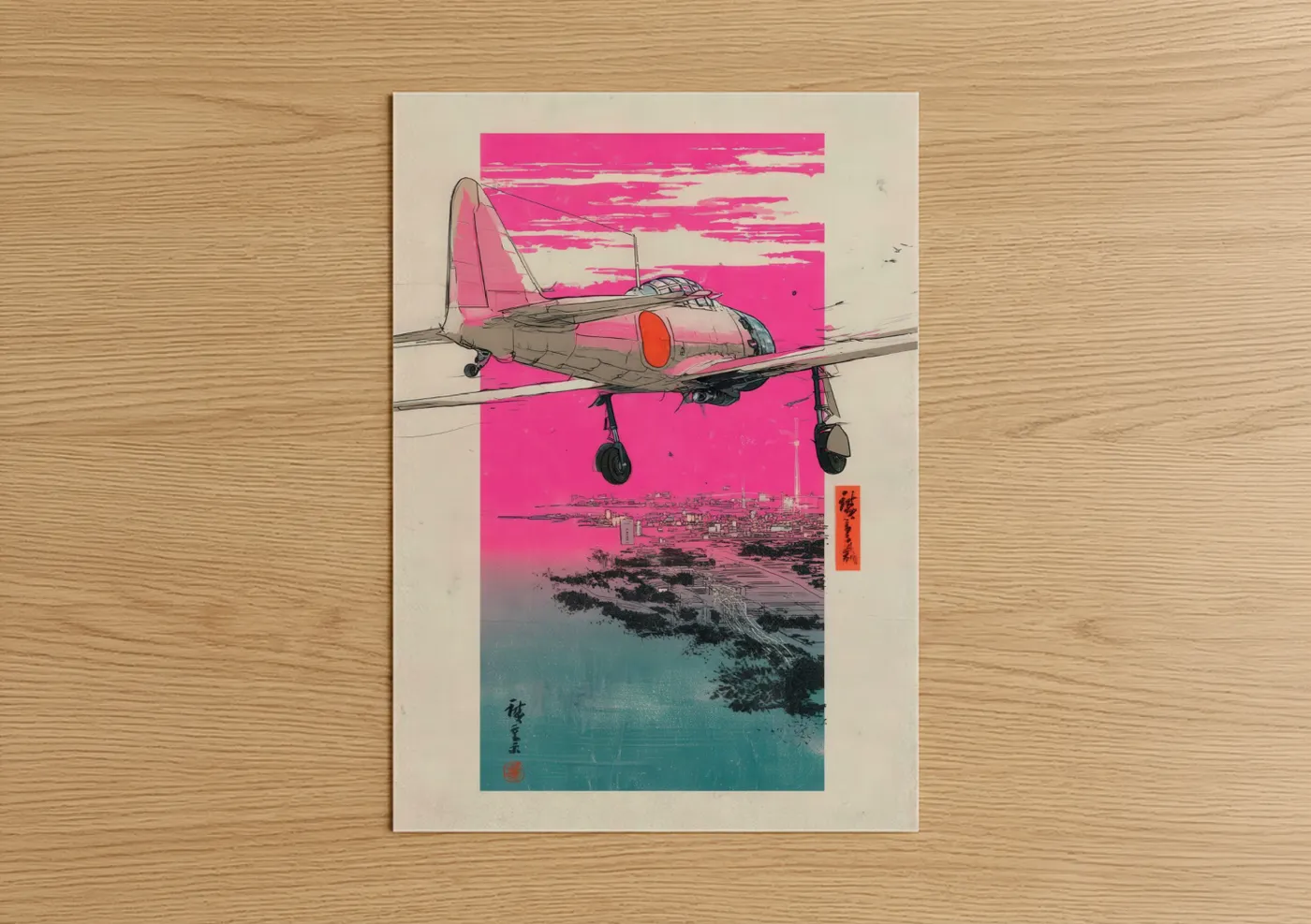 Vintage Airplane Neon Sky Wall Art