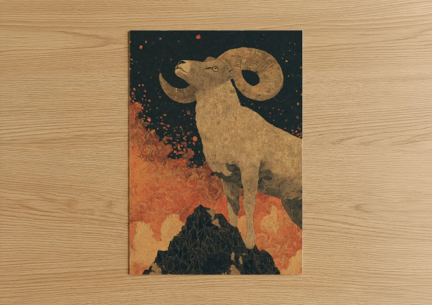 Celestial Ram Zodiac Gold Aries Art Wall Art