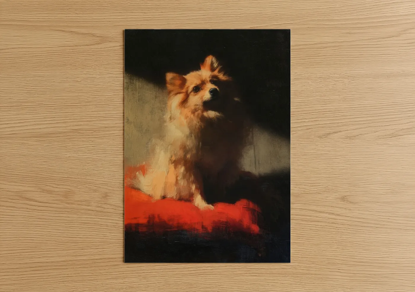 Contemplative Spitz Dog Portrait Painting Wall Art